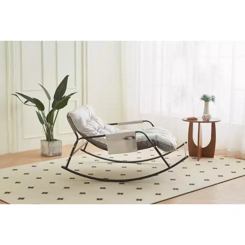 Fauteuil à bascule en cuir avec coussins, fauteuil coulissant, design inclinable circulaire et style moderne, adapté aux salons et chambres.