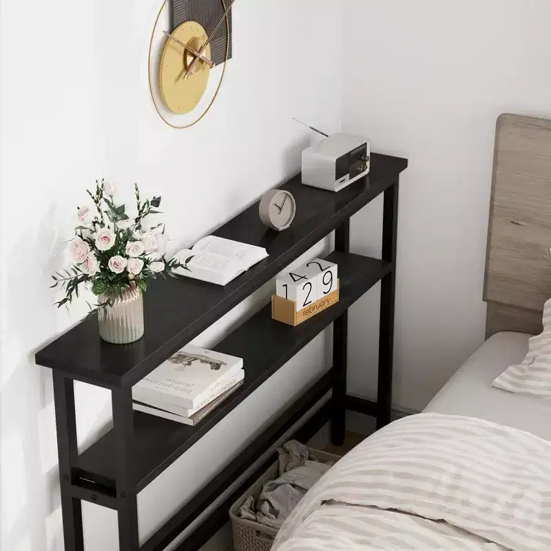 5.9 Table Console Étroite avec Étagère Réglable - Table d'Appoint Industrielle Mince à 2 Niveaux pour Couloir, Entrée et Salon