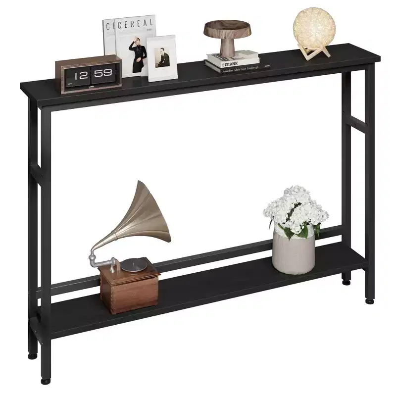 5.9 Table Console Étroite avec Étagère Réglable - Table d'Appoint Industrielle Mince à 2 Niveaux pour Couloir, Entrée et Salon