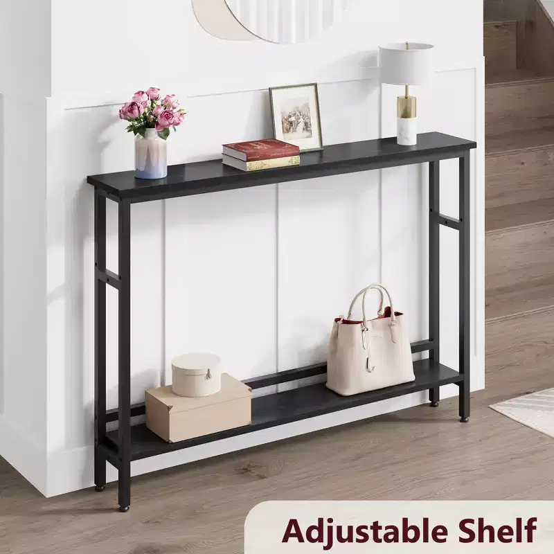 5.9 Table Console Étroite avec Étagère Réglable - Table d'Appoint Industrielle Mince à 2 Niveaux pour Couloir, Entrée et Salon