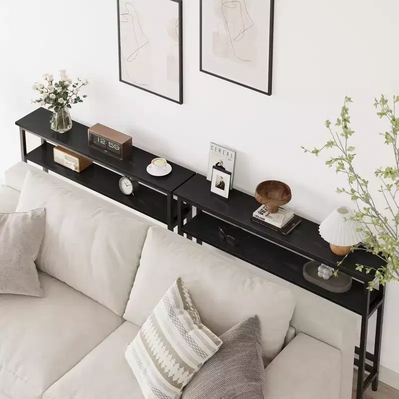 5.9 Table Console Étroite avec Étagère Réglable - Table d'Appoint Industrielle Mince à 2 Niveaux pour Couloir, Entrée et Salon