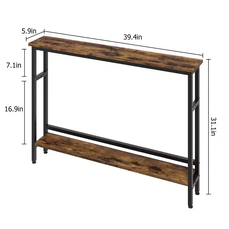 5.9 Table Console Étroite avec Étagère Réglable - Table d'Appoint Industrielle Mince à 2 Niveaux pour Couloir, Entrée et Salon