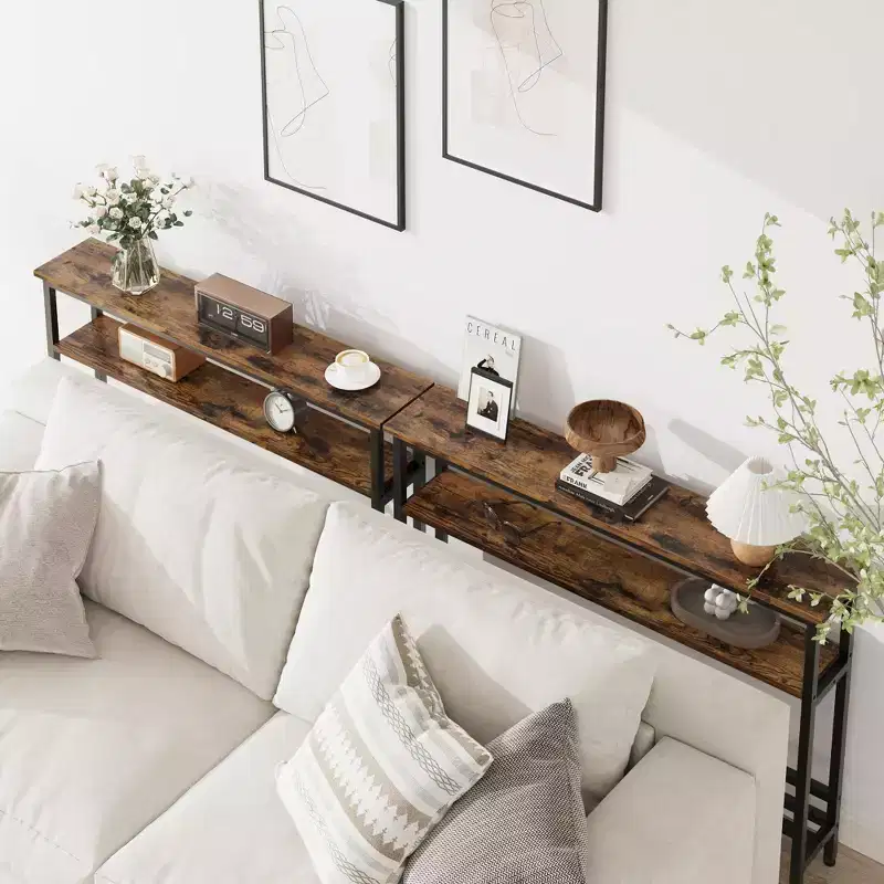5.9 Table Console Étroite avec Étagère Réglable - Table d'Appoint Industrielle Mince à 2 Niveaux pour Couloir, Entrée et Salon