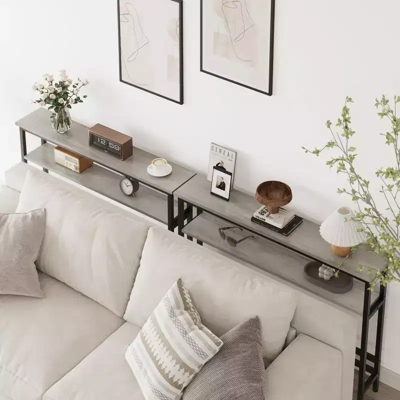 5.9 Table Console Étroite avec Étagère Réglable - Table d'Appoint Industrielle Mince à 2 Niveaux pour Couloir, Entrée et Salon