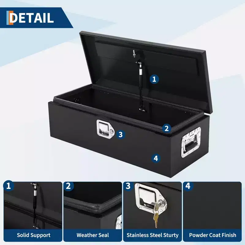 Boîte à outils en acier pour plateau de camion, boîte à outils en tôle larmée avec poignée latérale et clés de verrouillage, coffre de rangement organiseur