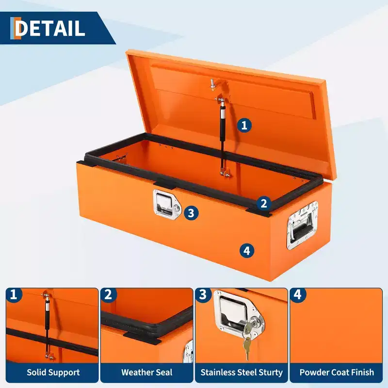 Boîte à outils en acier pour plateau de camion, boîte à outils en tôle larmée avec poignée latérale et clés de verrouillage, coffre de rangement organiseur