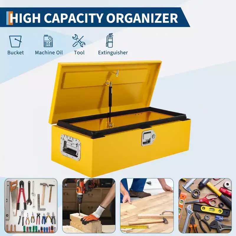 Boîte à outils en acier pour plateau de camion, boîte à outils en tôle larmée avec poignée latérale et clés de verrouillage, coffre de rangement organiseur