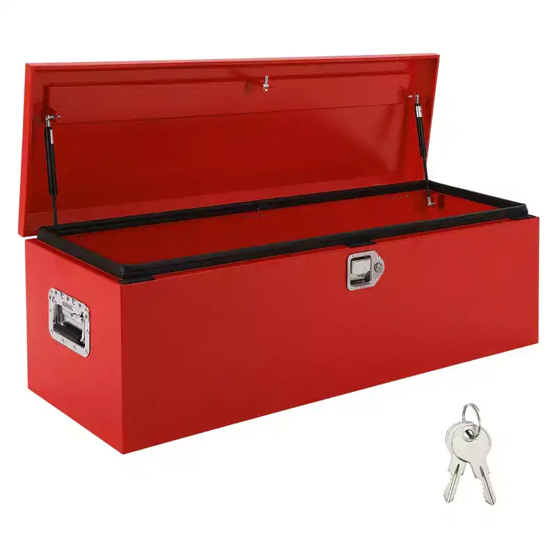 Boîte à outils en acier pour plateau de camion, boîte à outils en tôle larmée avec poignée latérale et clés de verrouillage, coffre de rangement organiseur