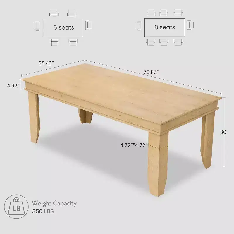 Table de salle à manger de ferme pour 6-8 personnes, tables de cuisine de 180 cm de long avec cadre en bois robuste, grande table à manger rectangulaire de 180 cm pour salle à manger