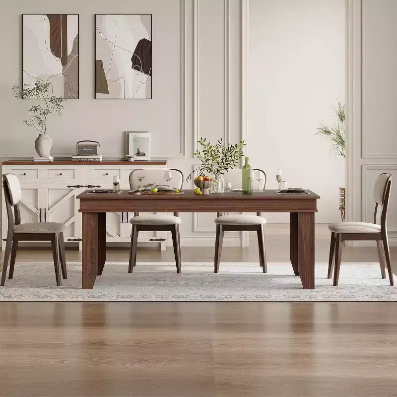 Table de salle à manger de ferme pour 6-8 personnes, tables de cuisine de 180 cm de long avec cadre en bois robuste, grande table à manger rectangulaire de 180 cm pour salle à manger