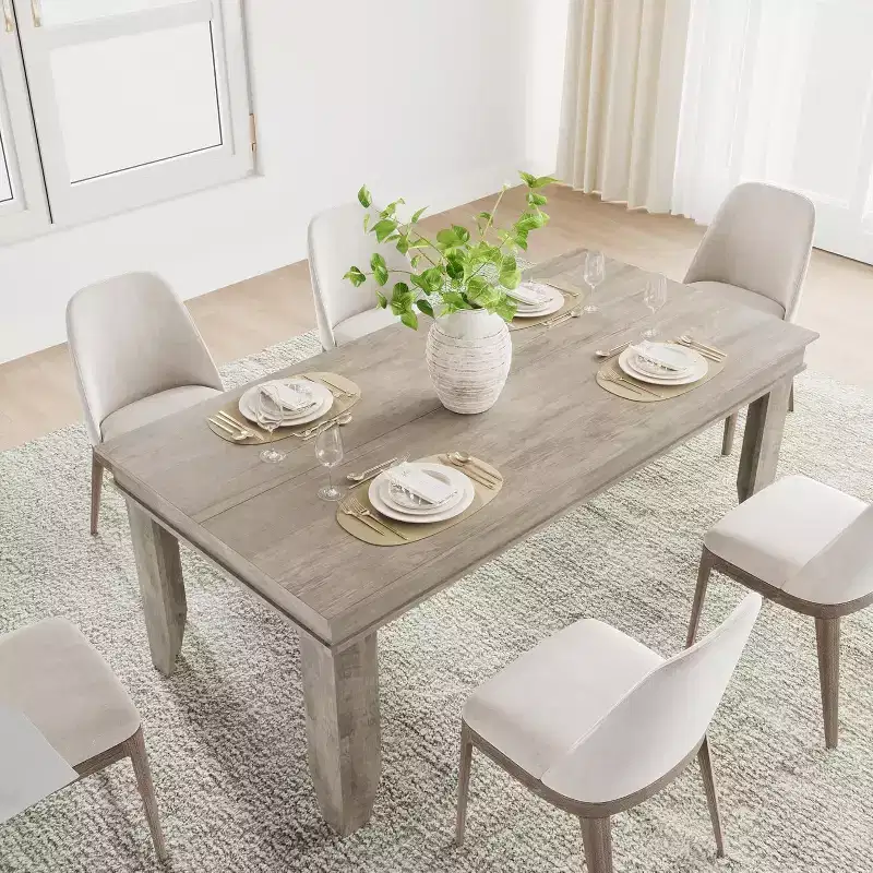 Table de salle à manger de ferme pour 6-8 personnes, tables de cuisine de 180 cm de long avec cadre en bois robuste, grande table à manger rectangulaire de 180 cm pour salle à manger