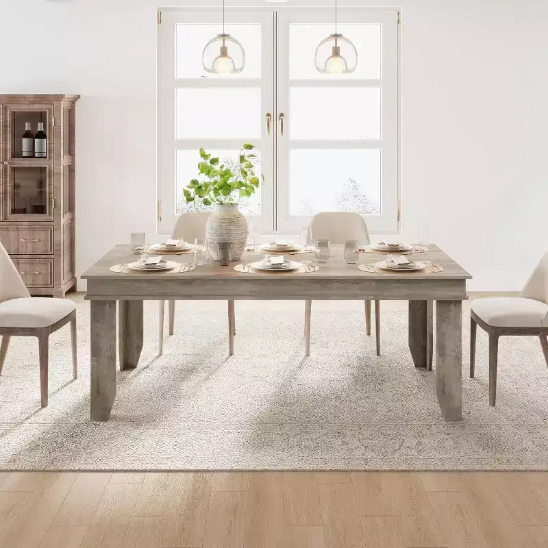 Table de salle à manger de ferme pour 6-8 personnes, tables de cuisine de 180 cm de long avec cadre en bois robuste, grande table à manger rectangulaire de 180 cm pour salle à manger