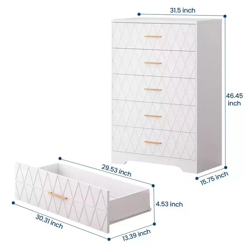 Commode 5 tiroirs pour chambre à coucher, Commode 5 tiroirs pour placard, Table de chevet moderne, Meuble de rangement pour salon, couloir