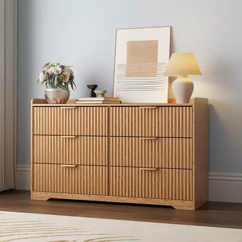 Commode double moderne à 6 tiroirs, large coffre de rangement en bois, meuble de chambre à coucher, organiseur de vêtements pour chambre d'enfant, avec dispositif anti-basculement