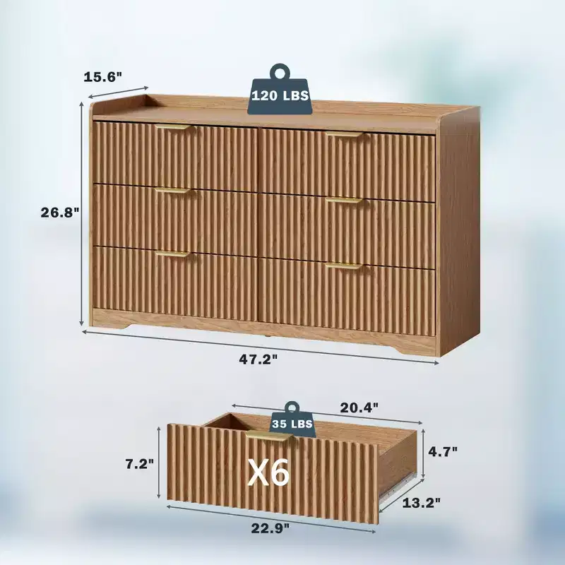 Commode double moderne à 6 tiroirs, large coffre de rangement en bois, meuble de chambre à coucher, organiseur de vêtements pour chambre d'enfant, avec dispositif anti-basculement