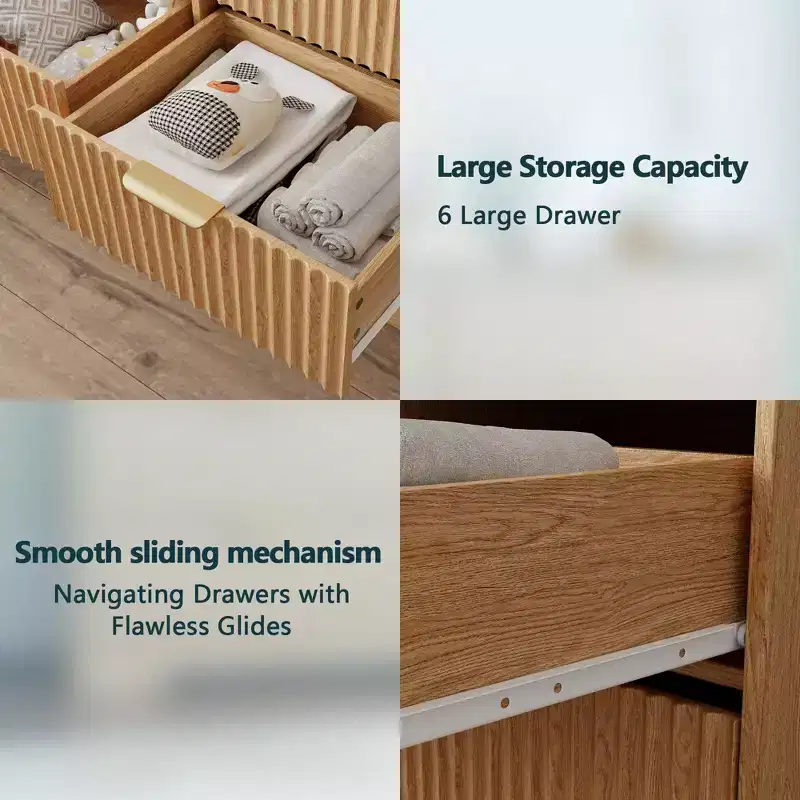 Commode double moderne à 6 tiroirs, large coffre de rangement en bois, meuble de chambre à coucher, organiseur de vêtements pour chambre d'enfant, avec dispositif anti-basculement