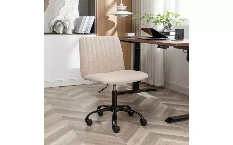 Chaise de bureau ergonomique pivotante à 360°, réglable en hauteur, en tissu, avec rembourrage en mousse épaisse et base métallique robuste