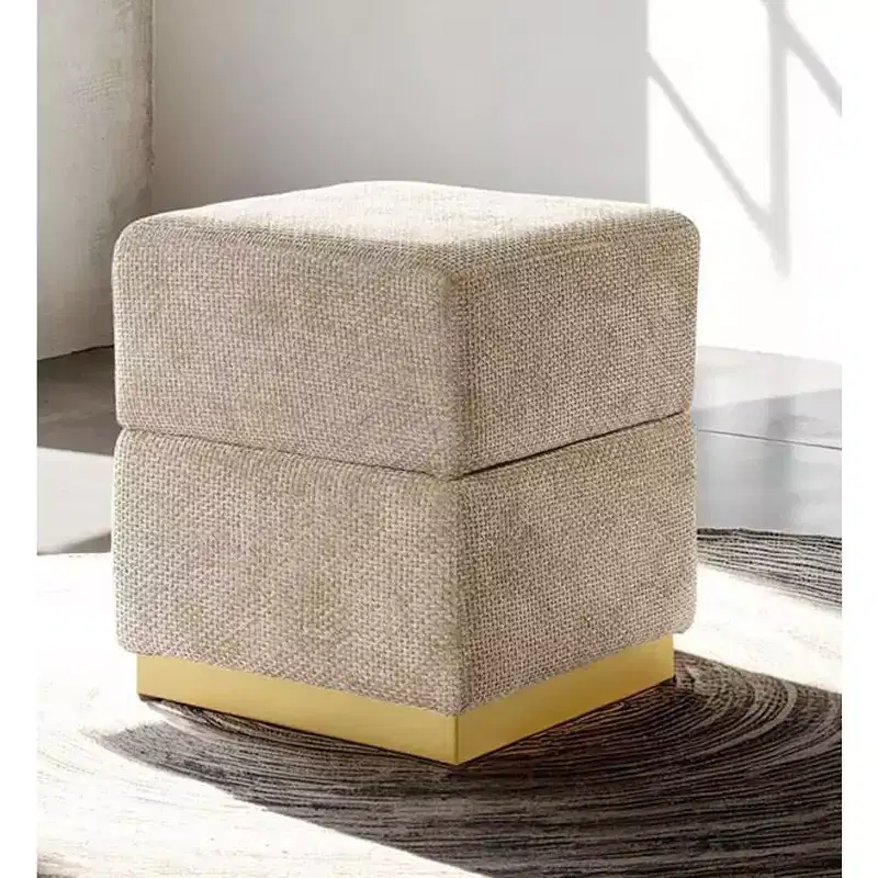 Tabouret d'appoint de rangement 15 Cube, pouf rembourré en chenille avec compartiment caché, base plaquée or, table d'appoint pour salon, chambre à coucher