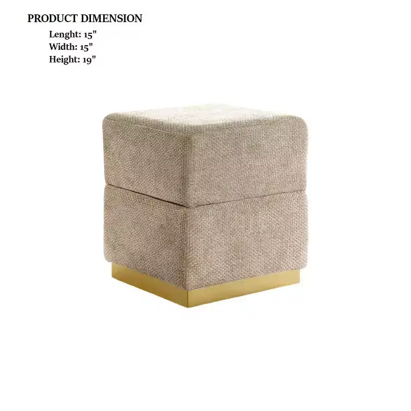 Tabouret d'appoint de rangement 15 Cube, pouf rembourré en chenille avec compartiment caché, base plaquée or, table d'appoint pour salon, chambre à coucher