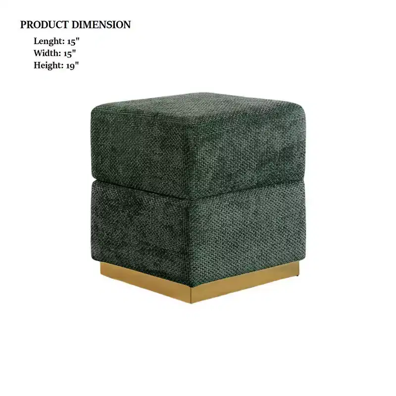 Tabouret d'appoint de rangement 15 Cube, pouf rembourré en chenille avec compartiment caché, base plaquée or, table d'appoint pour salon, chambre à coucher