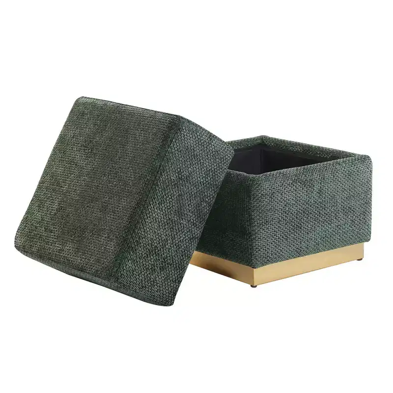 Tabouret d'appoint de rangement 15 Cube, pouf rembourré en chenille avec compartiment caché, base plaquée or, table d'appoint pour salon, chambre à coucher