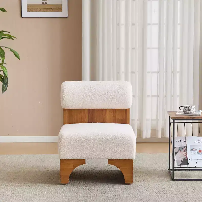 Fauteuil de salon moderne en bouclette, fauteuil rembourré en bouclette avec dossier roulé, cadre en bois massif, fauteuil d'appoint pour salon, chambre, bureau