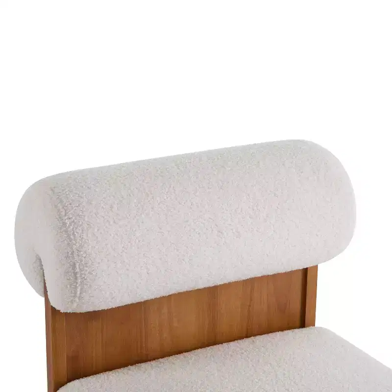 Fauteuil de salon moderne en bouclette, fauteuil rembourré en bouclette avec dossier roulé, cadre en bois massif, fauteuil d'appoint pour salon, chambre, bureau