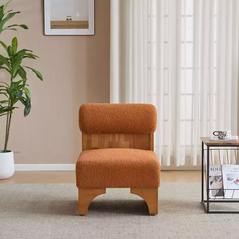 Fauteuil de salon moderne en bouclette, fauteuil rembourré en bouclette avec dossier roulé, cadre en bois massif, fauteuil d'appoint pour salon, chambre, bureau
