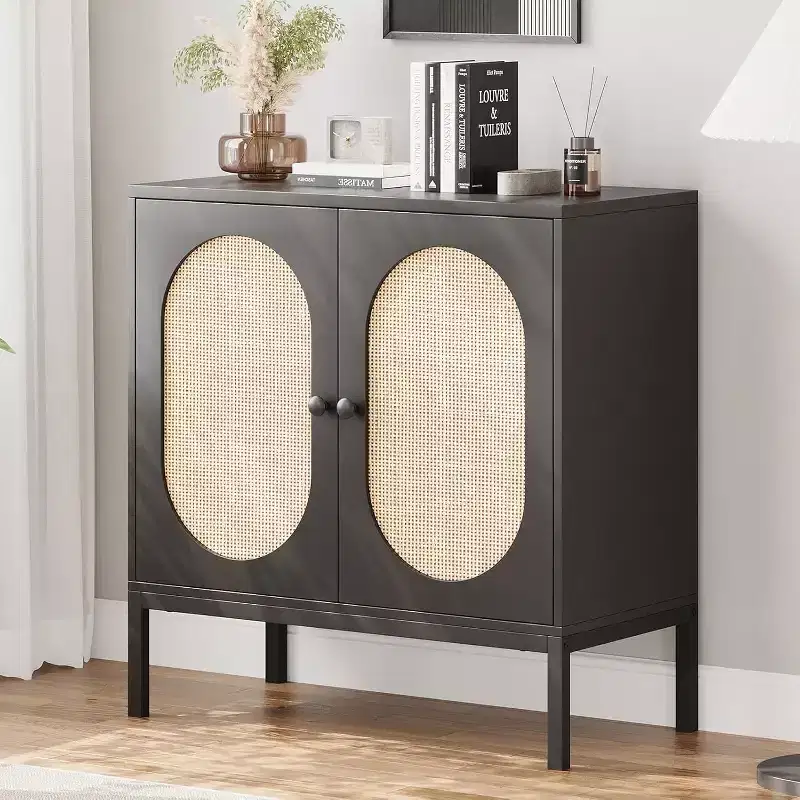 Meuble de rangement en rotin avec étagères réglables, buffet pour entrée, salon et cuisine, 80L x 40l cm