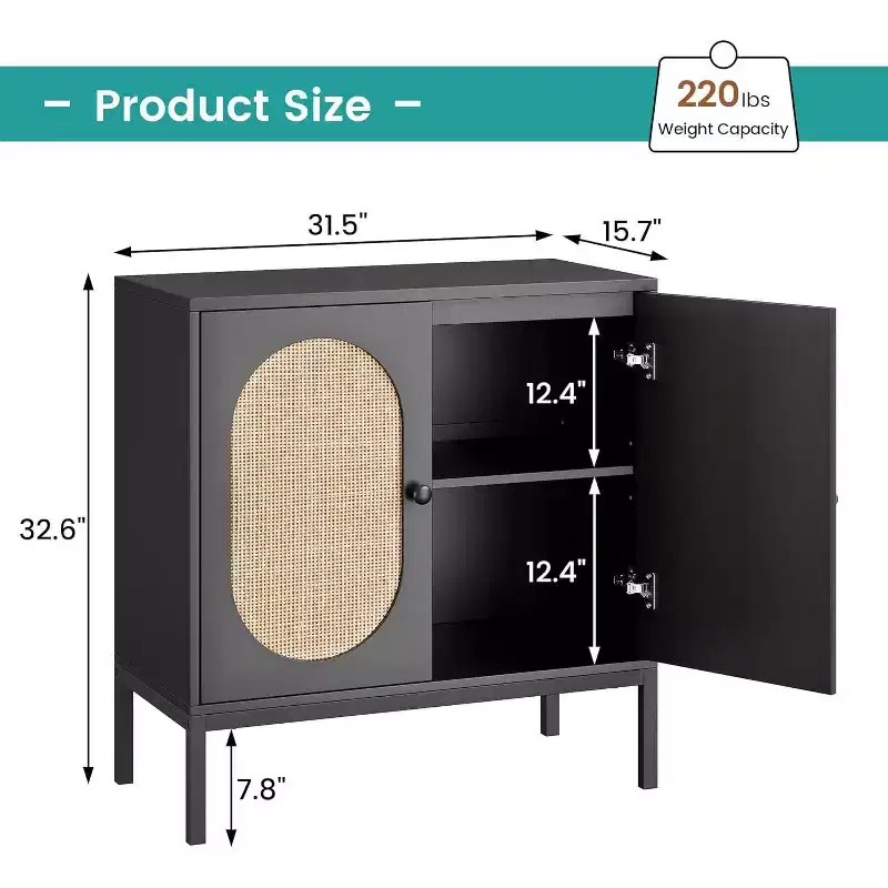 Meuble de rangement en rotin avec étagères réglables, buffet pour entrée, salon et cuisine, 80L x 40l cm