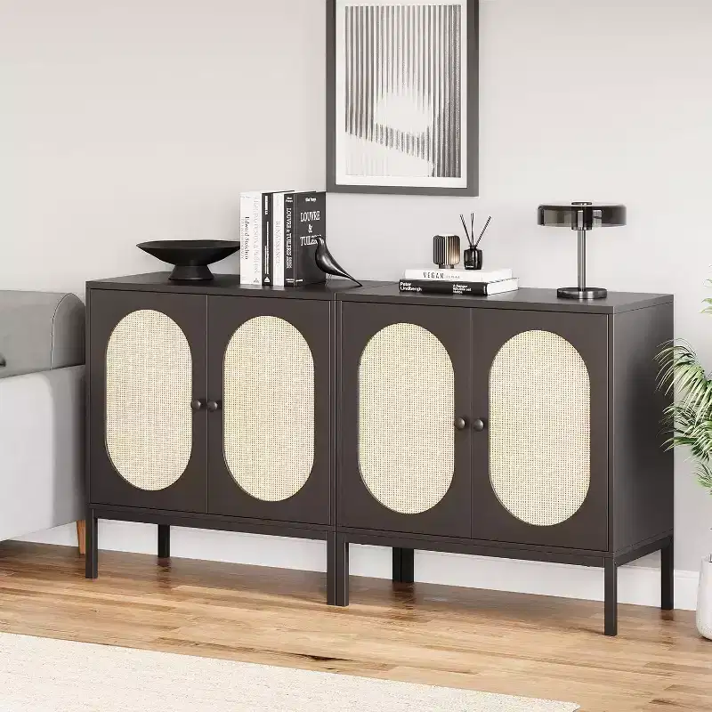 Meuble de rangement en rotin avec étagères réglables, buffet pour entrée, salon et cuisine, 80L x 40l cm