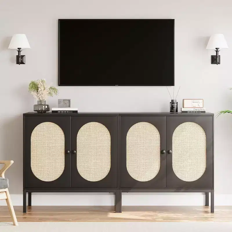 Meuble de rangement en rotin avec étagères réglables, buffet pour entrée, salon et cuisine, 80L x 40l cm