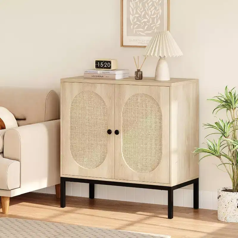 Meuble de rangement en rotin avec étagères réglables, buffet pour entrée, salon et cuisine, 80L x 40l cm