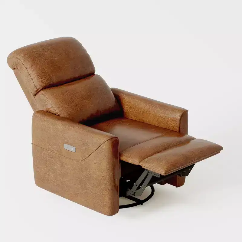 Fauteuil inclinable et pivotant en similicuir à bascule avec support lombaire, port de chargement USB et design Mid-century Modern (Marron)