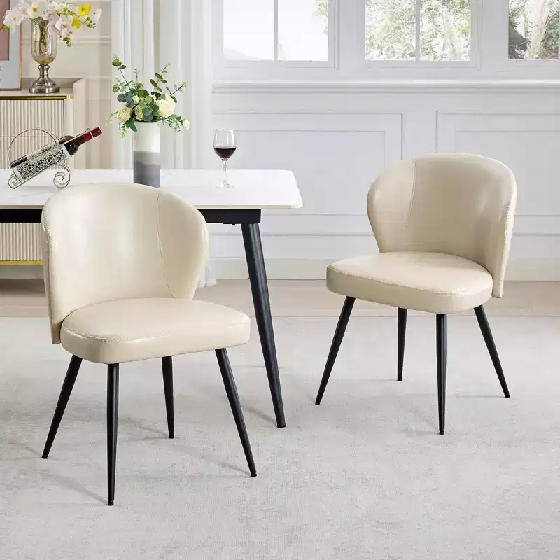 Chaises de salle à manger, chaises de salle à manger de cuisine modernes du milieu du siècle avec dossier et assise rembourrés, sans accoudoirs, en similicuir rembourré, beige