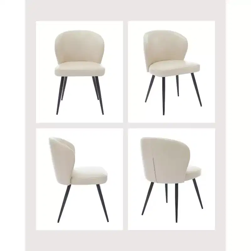 Chaises de salle à manger, chaises de salle à manger de cuisine modernes du milieu du siècle avec dossier et assise rembourrés, sans accoudoirs, en similicuir rembourré, beige