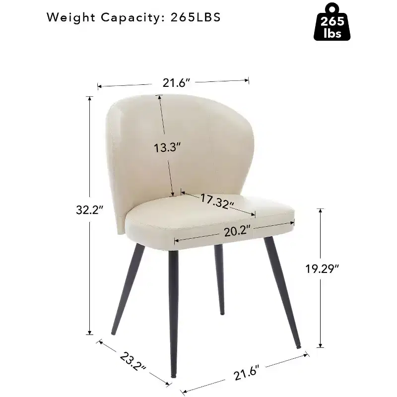 Chaises de salle à manger, chaises de salle à manger de cuisine modernes du milieu du siècle avec dossier et assise rembourrés, sans accoudoirs, en similicuir rembourré, beige