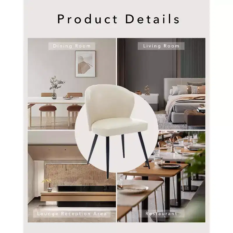 Chaises de salle à manger, chaises de salle à manger de cuisine modernes du milieu du siècle avec dossier et assise rembourrés, sans accoudoirs, en similicuir rembourré, beige