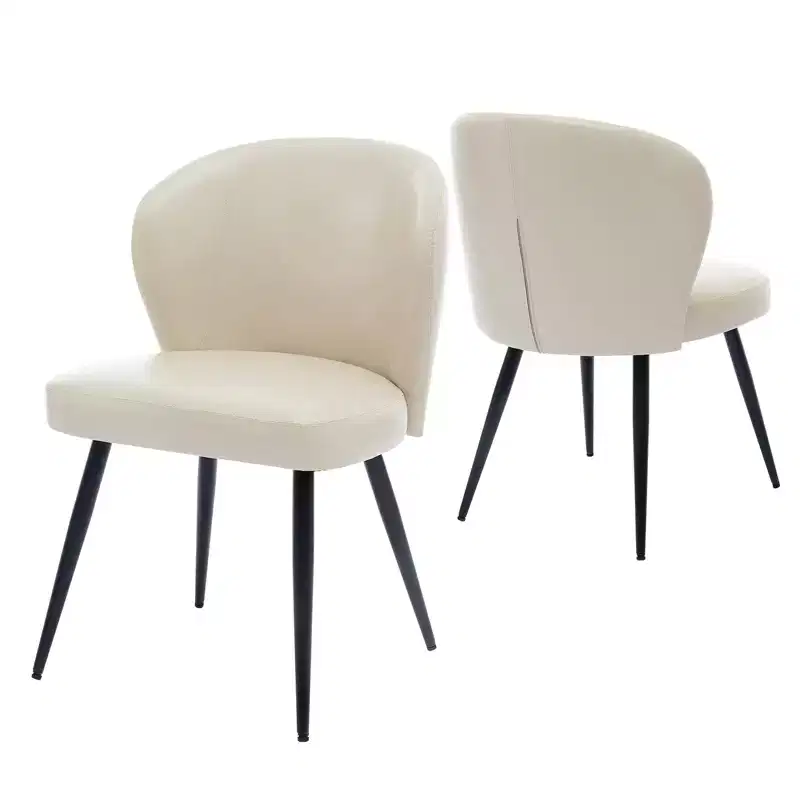 Chaises de salle à manger, chaises de salle à manger de cuisine modernes du milieu du siècle avec dossier et assise rembourrés, sans accoudoirs, en similicuir rembourré, beige