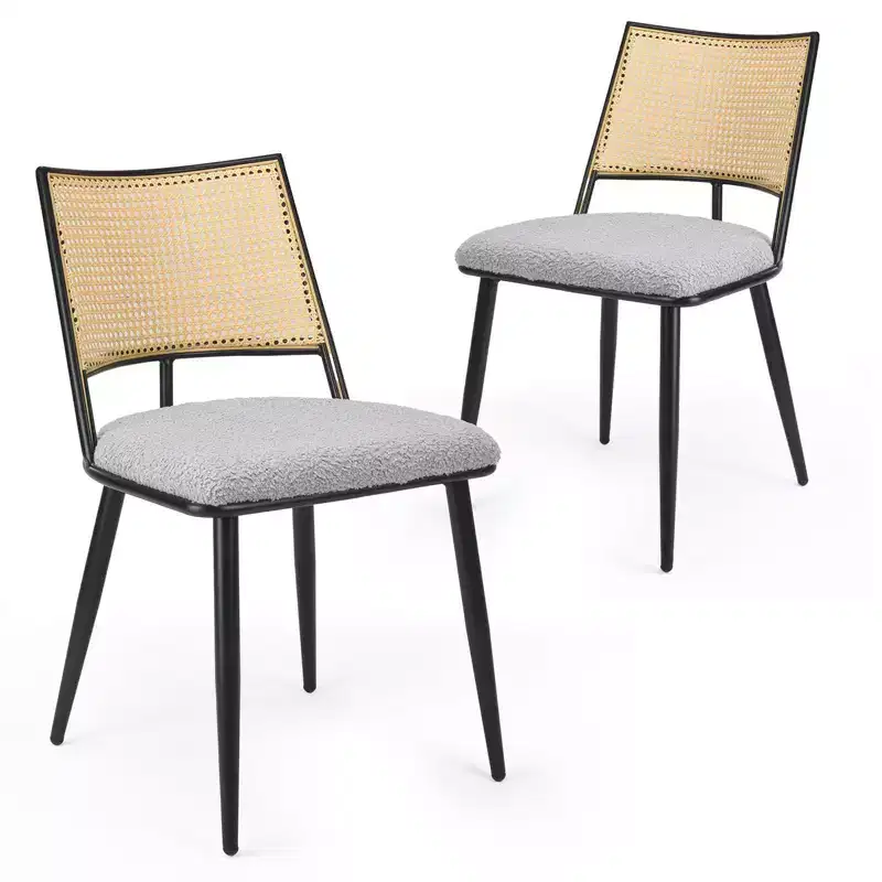 Chaises de salle à manger du milieu du siècle, Chaises de salle à manger en rotin avec cadre en métal, Chaises de salle à manger en tissu bouclé pour salle à manger, cuisine