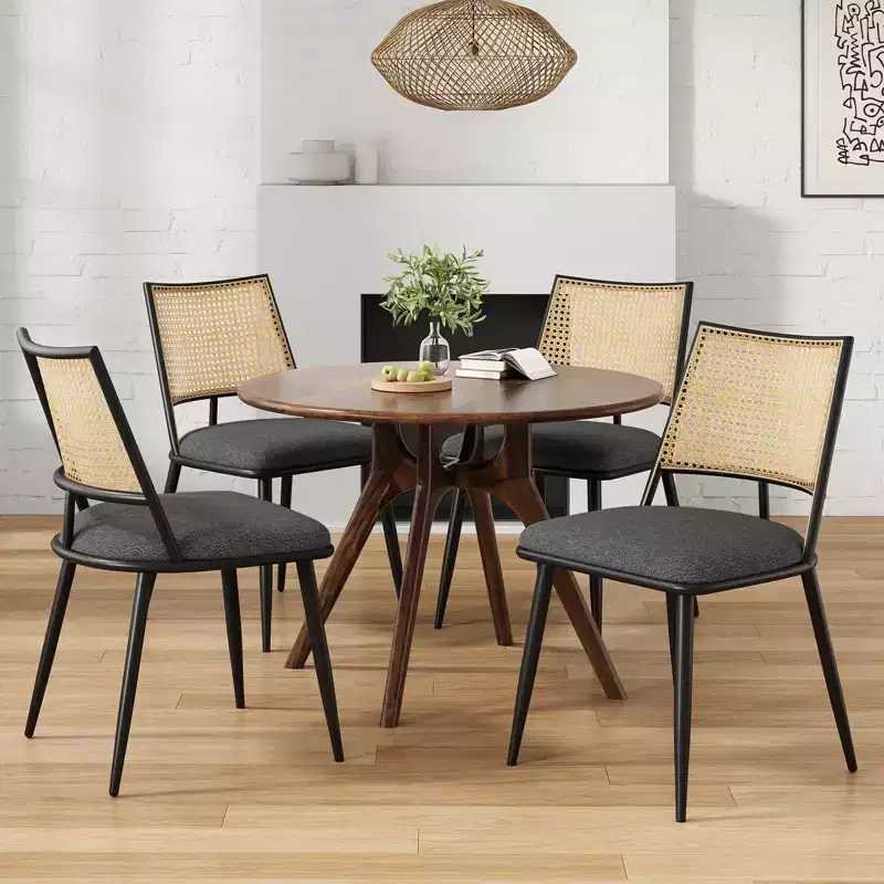 Chaises de salle à manger du milieu du siècle, Chaises de salle à manger en rotin avec cadre en métal, Chaises de salle à manger en tissu bouclé pour salle à manger, cuisine