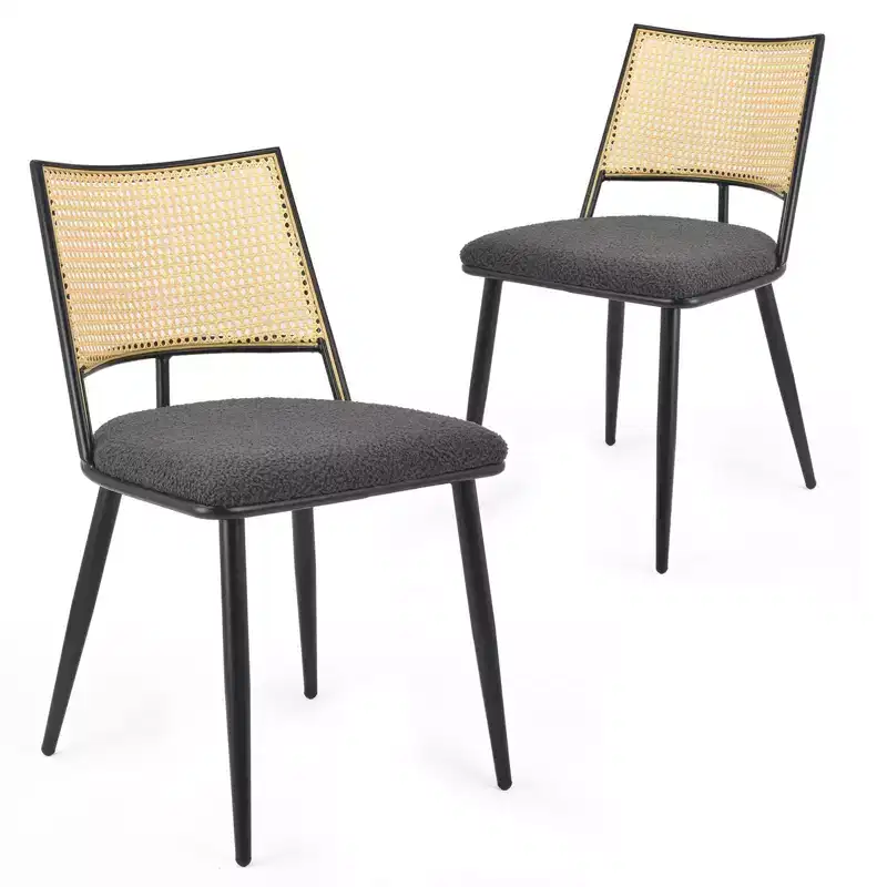 Chaises de salle à manger du milieu du siècle, Chaises de salle à manger en rotin avec cadre en métal, Chaises de salle à manger en tissu bouclé pour salle à manger, cuisine