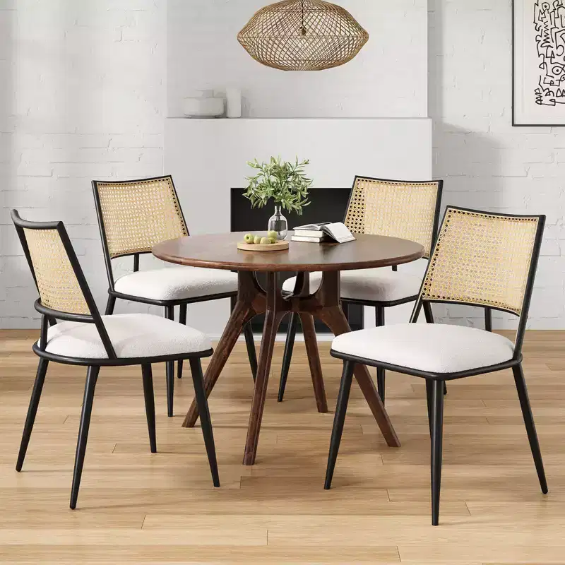 Chaises de salle à manger du milieu du siècle, Chaises de salle à manger en rotin avec cadre en métal, Chaises de salle à manger en tissu bouclé pour salle à manger, cuisine