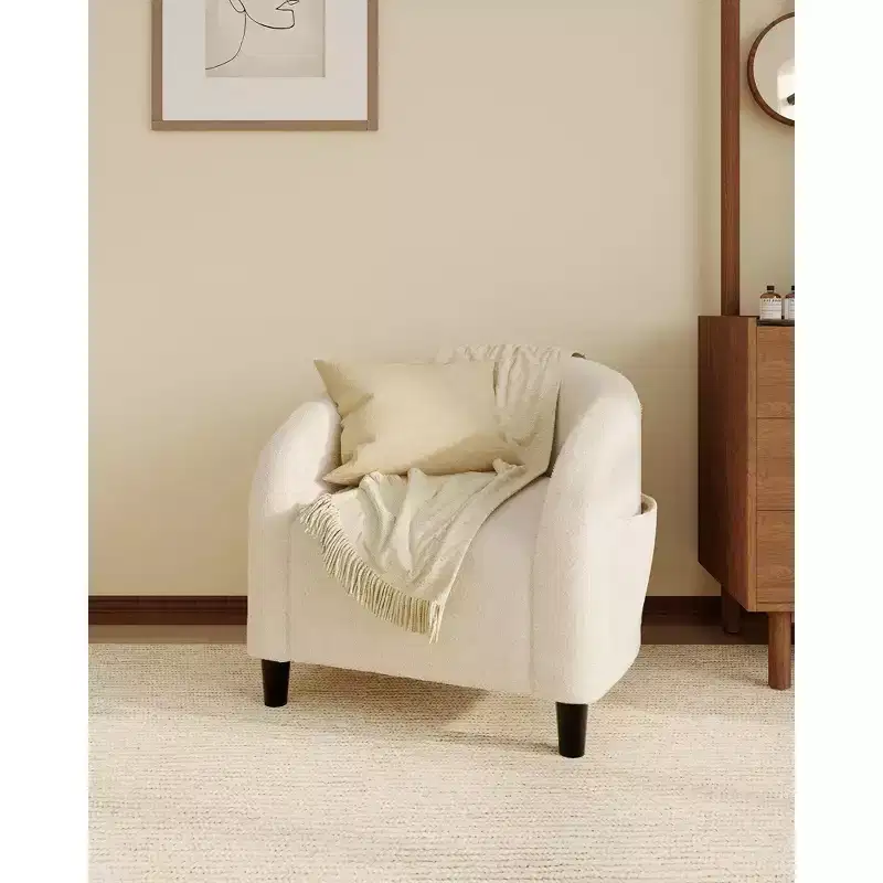 Fauteuil club 28 en velours avec dossier en U, accoudoirs incurvés et assise rembourrée douce pour salon et chambre
