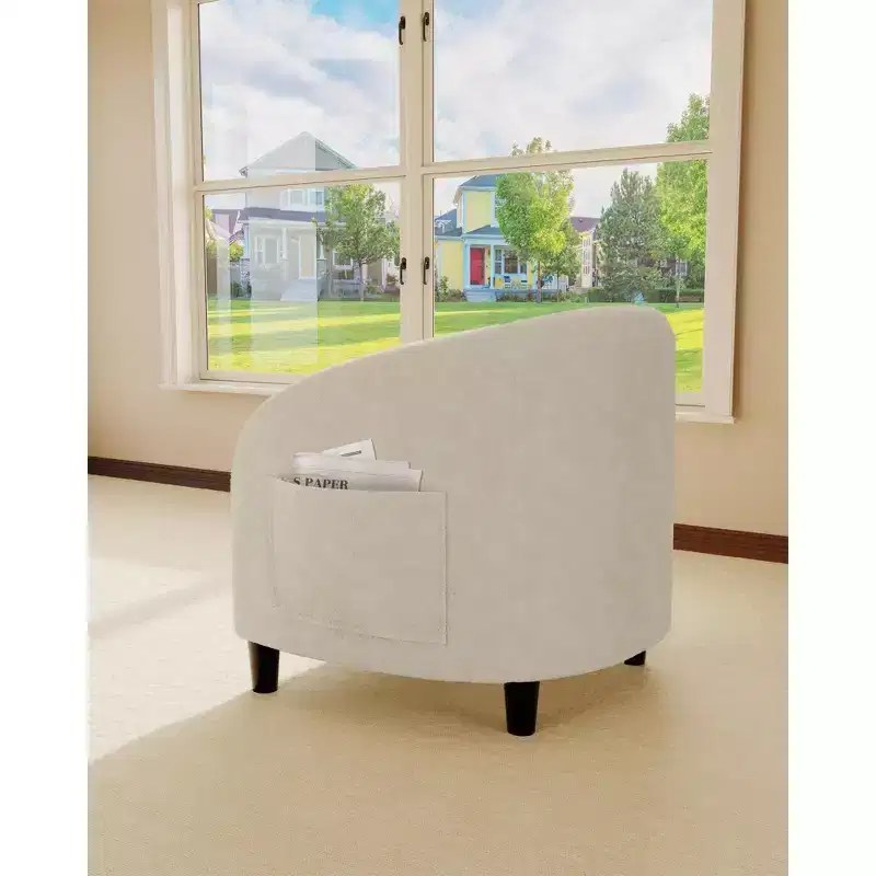 Fauteuil club 28 en velours avec dossier en U, accoudoirs incurvés et assise rembourrée douce pour salon et chambre