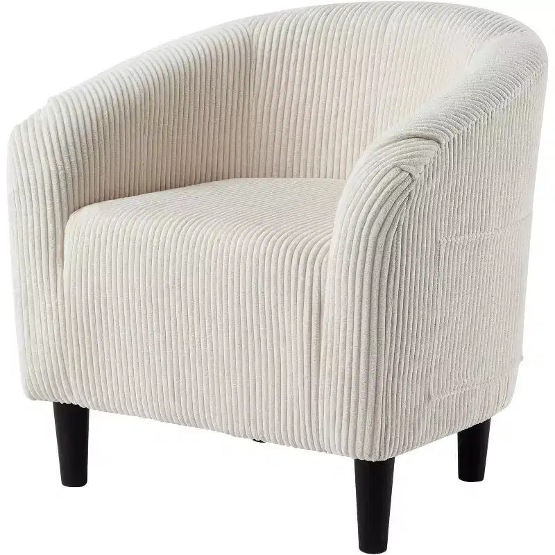 Fauteuil club 28 en velours avec dossier en U, accoudoirs incurvés et assise rembourrée douce pour salon et chambre