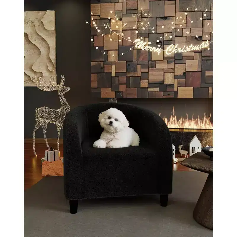 Fauteuil club 28 en velours avec dossier en U, accoudoirs incurvés et assise rembourrée douce pour salon et chambre