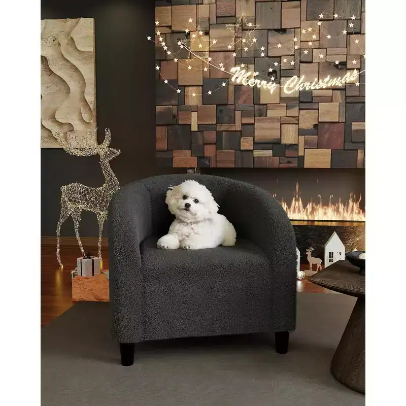 Fauteuil club 28 en velours avec dossier en U, accoudoirs incurvés et assise rembourrée douce pour salon et chambre