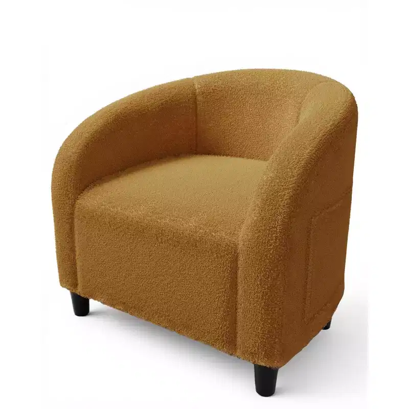 Fauteuil club 28 en velours avec dossier en U, accoudoirs incurvés et assise rembourrée douce pour salon et chambre