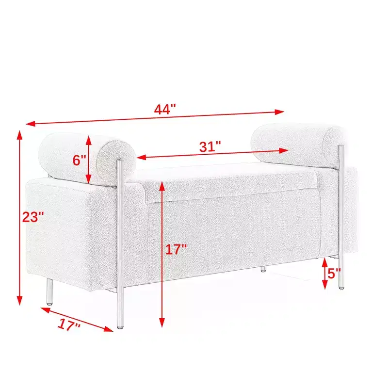 Banc de rangement capitonné élégant avec accoudoirs cylindriques et pieds en fer pour couloir salon chambre vert